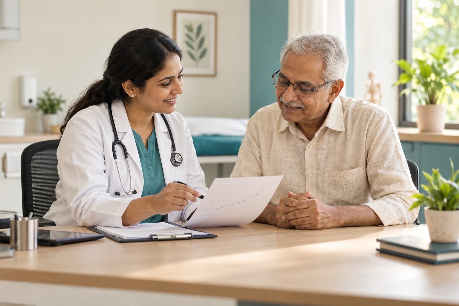 Clinician reviewing care progress with a patient